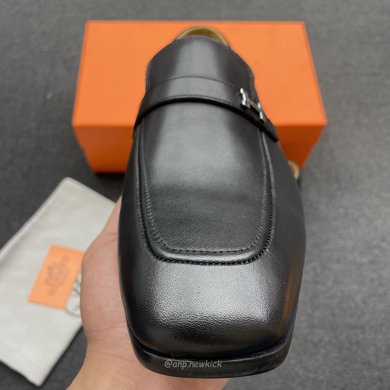 Hermes Goatskin Mens Giovanni Loafer Black (7) - newkick.vip